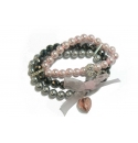Swarovski Pearl and Crystal Bracelet - 3 Strand (Black, Pink and Grey)